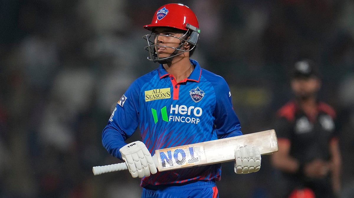 Delhi Capitals' Sahil Parakh leaves the ground after losing his wicket during the Indian Premier League cricket match between Delhi Capitals and Royal Challengers Bengaluru in Delhi, India, Monday, April 27, 2026.  - | Photo: AP/Manish Swarup