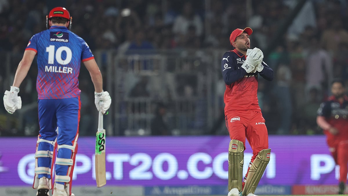 RCB's Jitesh Sharma celebrates a catch against Delhi Capitals in the IPL 2026 clash at the Arun Jaitley Stadium in Delhi.  - IPL/X