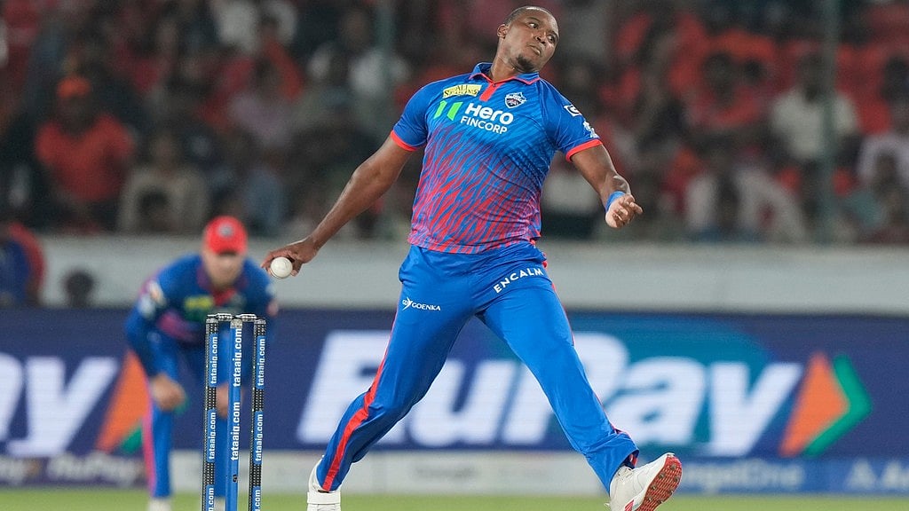 Lungi Ngidi bowls during the Indian Premier League match between Sunrisers Hyderabad and Delhi Capitals in Hyderabad. - AP/Mahesh Kumar A.