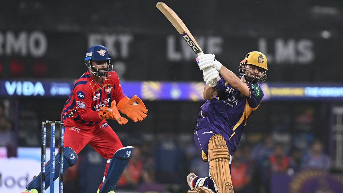 Kolkata Knight Riders' Rinku Singh plays a shot during the Indian Premier League cricket match between Kolkata Knight Riders and Lucknow Super Giants in Lucknow, India, Sunday, April 26, 202 - (AP Photo)