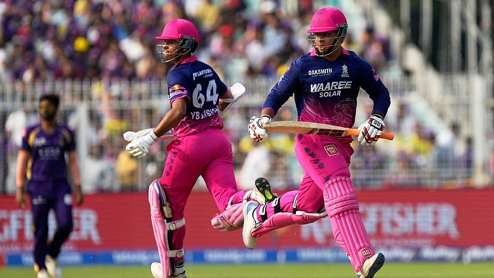 Rajasthan Royals' Yashasvi Jaiswal, left, and batting partner Vaibhav Sooryavanshi run between the wickets during the Indian Premier League cricket match between Kolkata Knight Riders and Rajasthan Royals in Kolkata, India. - | Photo: AP/Bikas Das