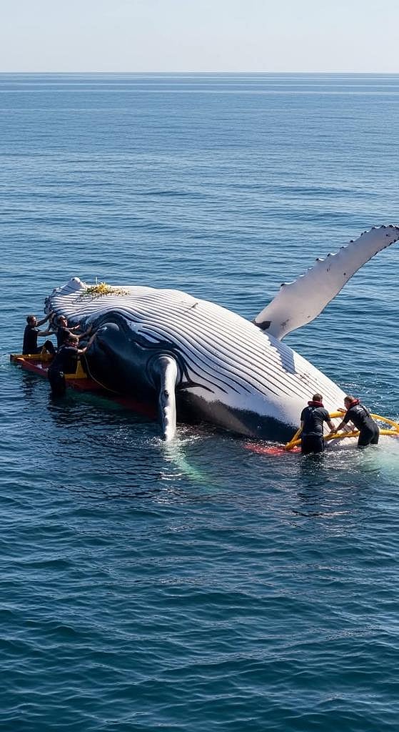 The plan involves guiding Timmy through a dredged channel using straps, leading him onto a transport barge that will tow him toward the North Sea. - X.com