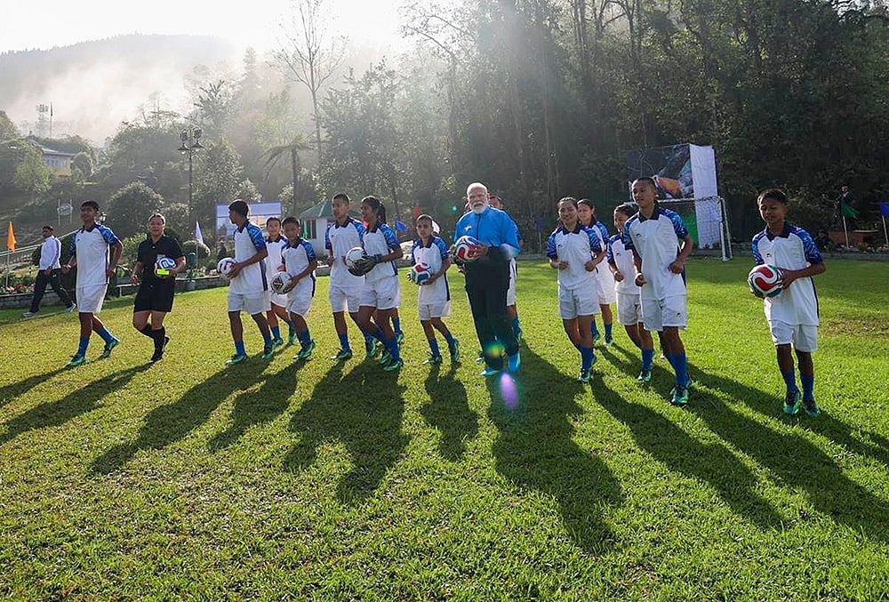 Modi plays football with youngsters in Sikkim 
