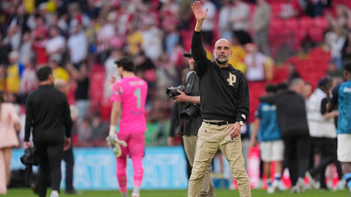 Manchester City's head coach Pep Guardiola reacts after the FA Cup semifinal soccer match between Manchester City and Southampton in Manchester, England, Saturday, April 25, 2026.  - | Photo: AP/Kin Cheung