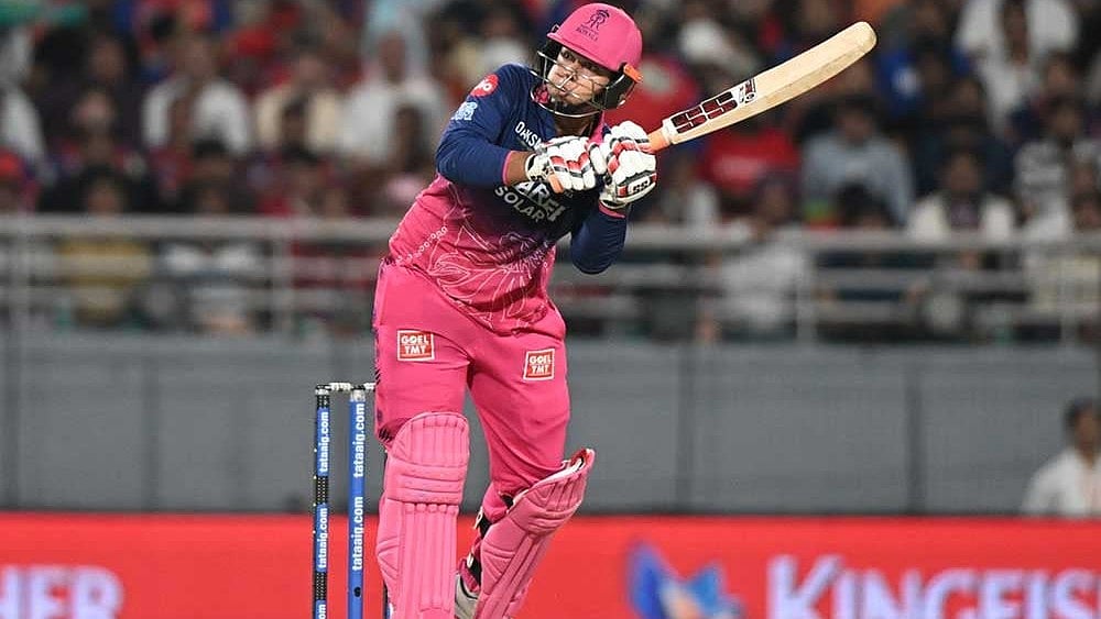 Photo: AP  : Rajasthan Royals' Vaibhav Sooryavanshi hits a six during the Indian Premier League cricket match between Rajasthan Royals and Punjab Kings in New Chandigarh, India.