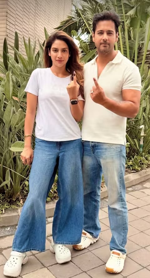 Actors Yash Dasgupta and Nusrat Jahan cast their vote.