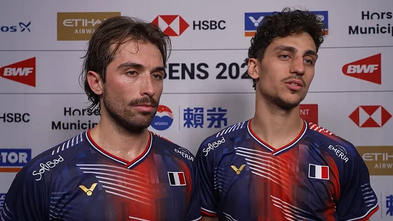 France's doubles pairing of Eloi Adam and Leo Rossi speaking after reaching the Thomas Cup quarter-finals. - Photo: BWF video screengrab