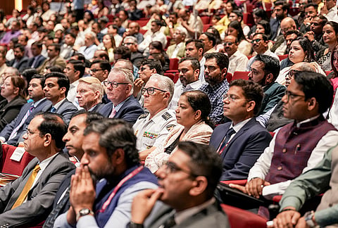 Dignitaries present during the celebration of Enforcement Directorate Day commemorating 70 years of the organisation, in New Delhi.