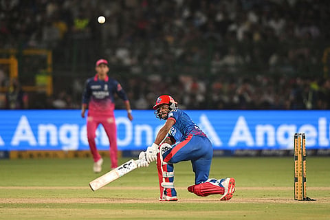 Delhi Capitals' Pathum Nissanka plays a shot during the Indian Premier League cricket match between Delhi Capitals and Rajasthan Royals in Jaipur, India.