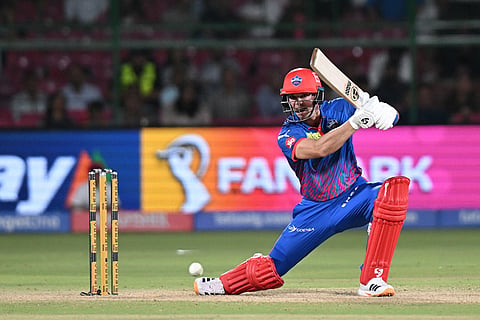 Delhi Capitals' Tristan Stubbs plays a shot during the Indian Premier League cricket match between Delhi Capitals and Rajasthan Royals in Jaipur, India.