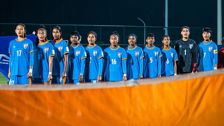 The India U17 women's football team during the AFC U17 Women's Asian Cup match against Australia on May 2, 2026. - | Photo: X/IndianFootball