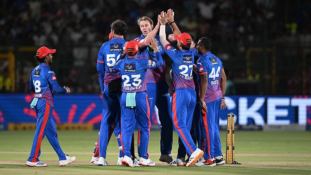 Delhi Capitals' Kyle Jamieson celebrates the wicket of Rajasthan Royals' Vaibhav Sooryavanshi with teammates during the Indian Premier League cricket match between Delhi Capitals and Rajasthan Royals in Jaipur, India. - | Photo: AP