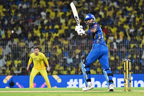 Mumbai Indians' captain Hardik Pandya bats during the Indian Premier League cricket match between Chennai Super Kings and Mumbai Indians in Chennai, India.