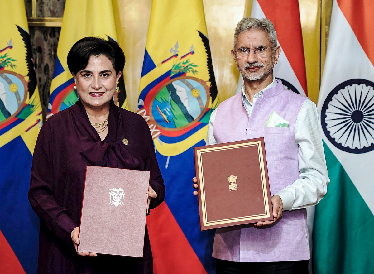 External Affairs Minister S Jaishankar with Ecuador Foreign Affairs and Human Mobility Minister Gabriela Sommerfeld Rosero during a meeting as the latter arrives on a three-day visit to India, in New Delhi.  - (@DrSJaishankar/X via PTI Photo)
