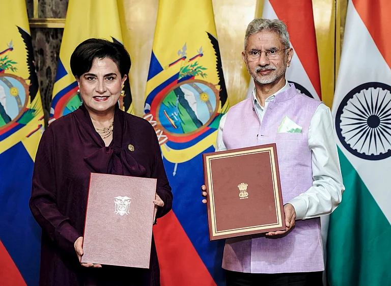 External Affairs Minister S Jaishankar with Ecuador Foreign Affairs and Human Mobility Minister Gabriela Sommerfeld Rosero during a meeting as the latter arrives on a three-day visit to India, in New Delhi. - (@DrSJaishankar/X via PTI Photo)