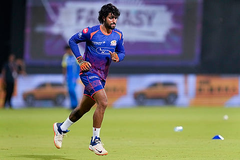 Mumbai Indians' Tilak Varma during a training session ahead of an Indian Premier League (IPL) 2026 T20 cricket match between Chennai Super Kings and Mumbai Indians, in Chennai, Tamil Nadu.