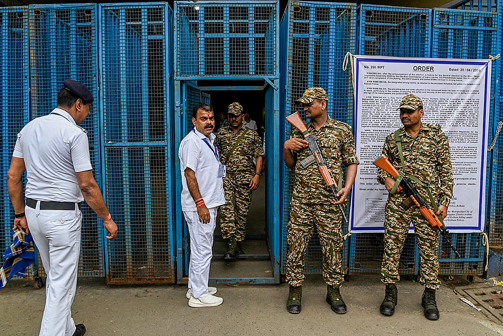 WB polls: Security outside a strong room in Kolkata