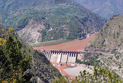 View of the Salal Dam on the Chenab River after its gates were closed following a regulated water release, in Reasi district of Jammu and Kashmir.