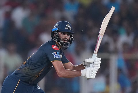 Gujarat Titans' Washington Sundar plays a shot during the Indian Premier League cricket match between Gujarat Titans and Punjab Kings in Ahmedabad.