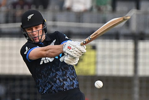 New Zealand's Katene Clarke plays a shot during the third T20 international cricket match between Bangladesh and New Zealand in Mirpur, Bangladesh.