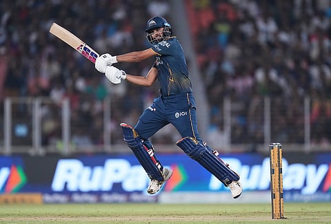 Gujarat Titans' Washington Sundar plays a shot during the Indian Premier League cricket match between Gujarat Titans and Punjab Kings in Ahmedabad.