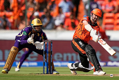 Sunrisers Hyderabad's Travis Head plays a shot during the Indian Premier League cricket match between Sunrisers Hyderabad and Kolkata Knight Riders in Hyderabad.
