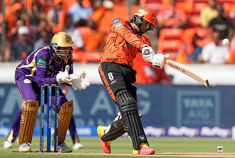 Sunrisers Hyderabad's Abhishek Sharma plays a shotduring the Indian Premier League cricket match between Sunrisers Hyderabad and Kolkata Knight Riders in Hyderabad.