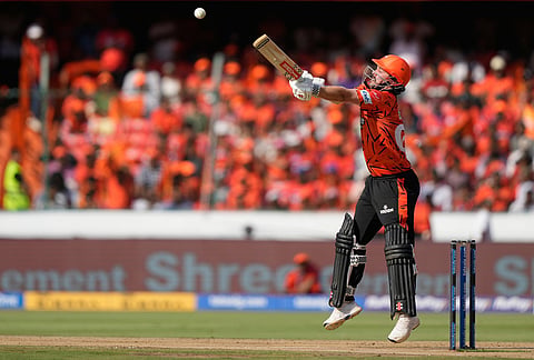 Sunrisers Hyderabad's Travis Head plays a shot during the Indian Premier League cricket match between Sunrisers Hyderabad and Kolkata Knight Riders in Hyderabad.
