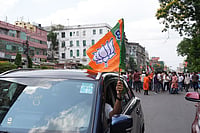 | Photo: Sandipan chatterjee/Outlook : File Photo: BJP workers celebrate as trends show the party leading in the West Bengal Assembly elections, in Kolkata.