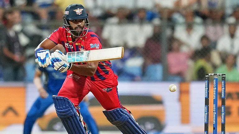 Nicholas Pooran plays a shot during the Indian Premier League match between Mumbai Indians and Lucknow Super Giants in Mumbai. - Photo: AP
