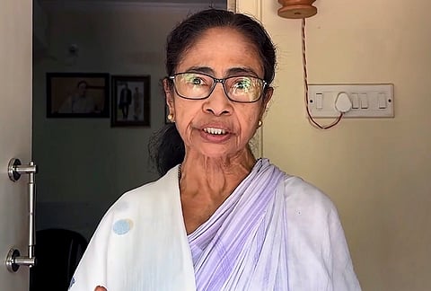 West Bengal Chief Minister Mamata Banerjee speaks to the media during the state Assembly elections result day, in Kolkata. 
