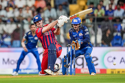 Lucknow Super Giants' Mitchell Marsh plays a shot during an Indian Premier League (IPL) 2026 T20 cricket match between Mumbai Indians and Lucknow Super Giants, in Mumbai, Maharashtra.