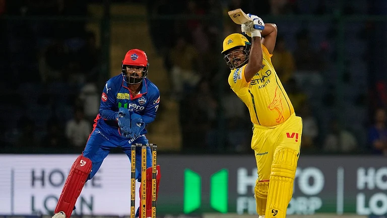 Sanju Samson (right) plays a shot during the Indian Premier League match between Chennai Super Kings and Delhi Capitals in New Delhi. - AP