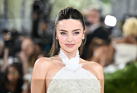 Miranda Kerr arrives at The Metropolitan Museum of Art's Costume Institute benefit gala celebrating the opening of the "Costume Art" exhibition in New York.