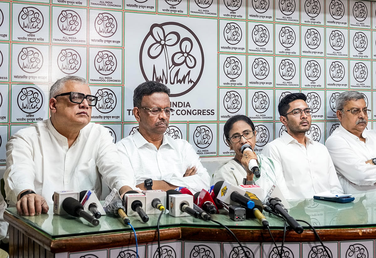 TMC supremo Mamata Banerjee addresses a press conference following the West Bengal Assembly elections result, at her residence, in Kolkata. - PTI