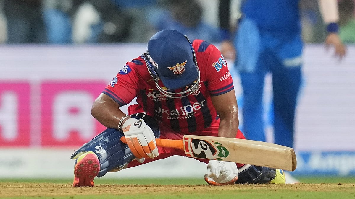 Lucknow Super Giants' captain Rishabh Pant looses his balance during the Indian Premier League cricket match between Mumbai Indians and Lucknow Super Giants in Mumbai, India, Monday, May 4, 2026. - | Photo: AP/Rafiq Maqbool