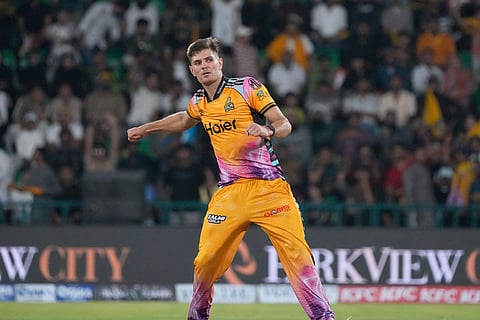 Peshawar Zalmi's Aaron Hardie reacts during the Pakistan Super League final cricket match between Peshawar Zalmi and Hyderabad Kingsmen, in Lahore, Pakistan.