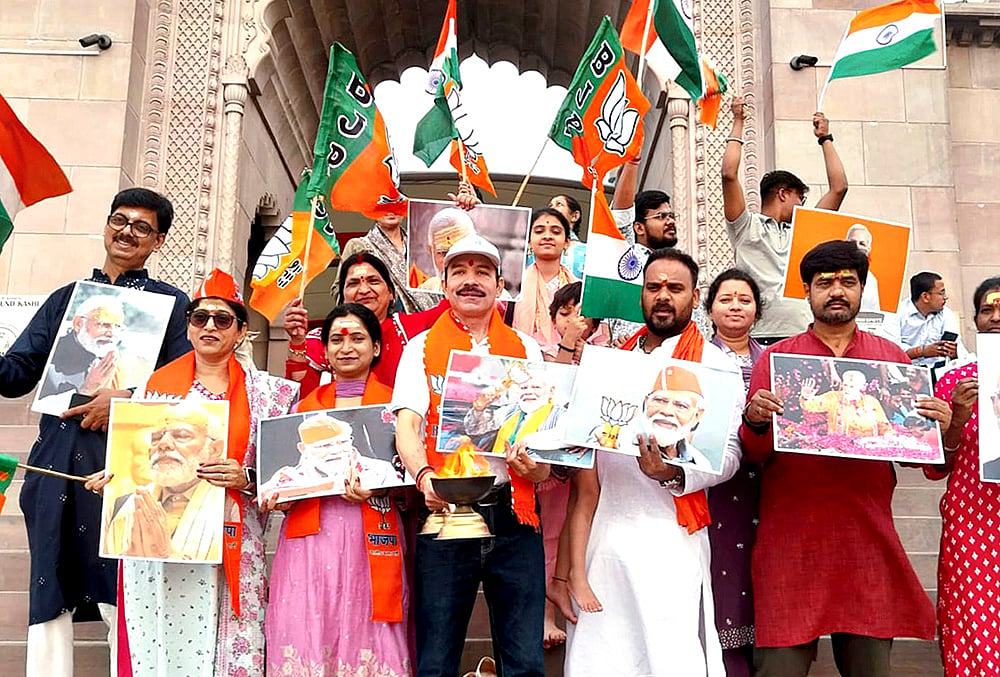 BJP supporters celebrate in Varanasi
