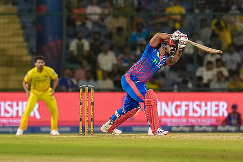 Delhi Capitals' Nitish Rana plays a shot during the Indian Premier League (IPL) 2026 T20 cricket match between Delhi Capitals and Chennai Super Kings, in New Delhi.