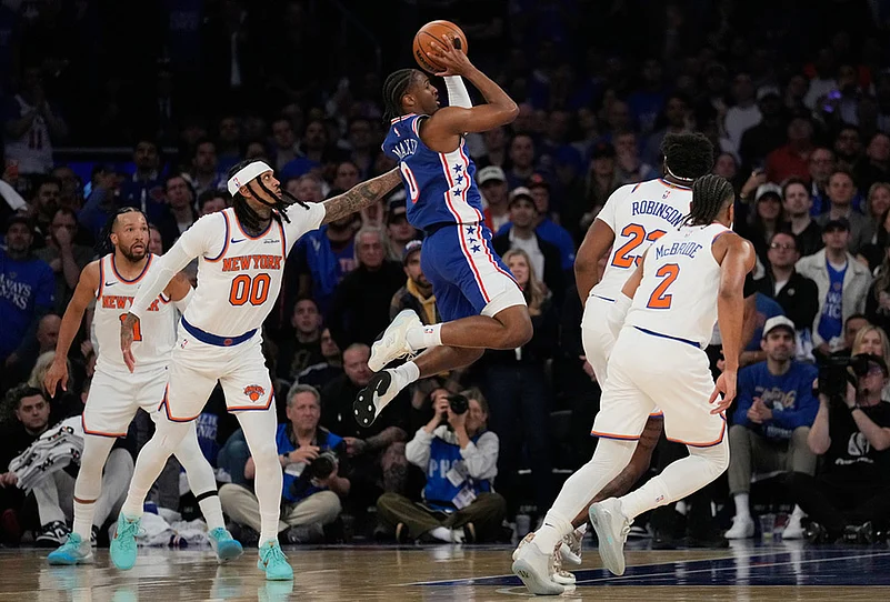 76ers vs Knicks 2026 NBA basketball playoffs-Tyrese Maxey