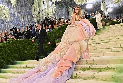 Blake Lively arrives at The Metropolitan Museum of Art's Costume Institute benefit gala celebrating the opening of the "Costume Art" exhibition in New York. 
