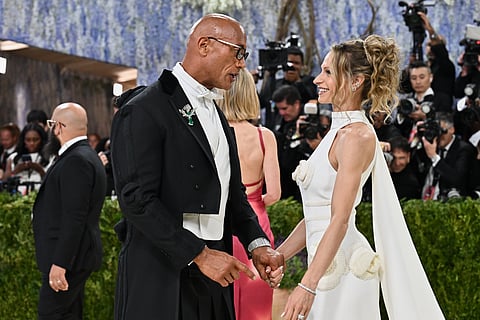 Dwayne Johnson, left, and Lauren Hashian arrive at The Metropolitan Museum of Art's Costume Institute benefit gala celebrating the opening of the "Costume Art" exhibition on Monday, May 4, 2026, in New York.