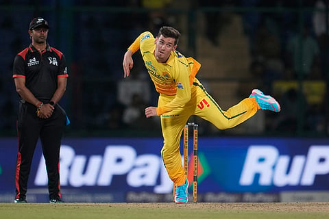 Chennai Super Kings' Noor Ahmad bowls a delivery during the Indian Premier League cricket match between Chennai Super Kings and Delhi Capitals in New Delhi, India.