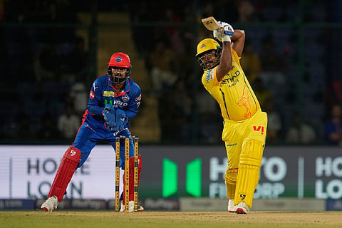 Chennai Super Kings' Sanju Samson plays a shot during the Indian Premier League cricket match between Chennai Super Kings and Delhi Capitals in New Delhi, India.
