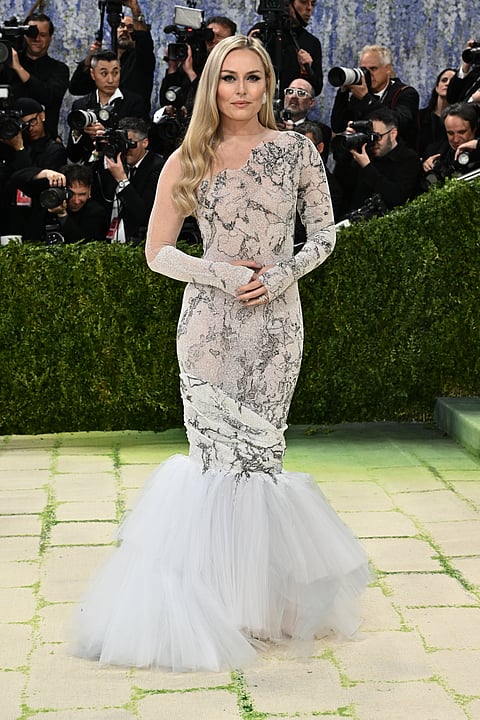 Lindsey Vonn arrives at The Metropolitan Museum of Art's Costume Institute benefit gala celebrating the opening of the "Costume Art" exhibition on Monday, May 4, 2026, in New York.