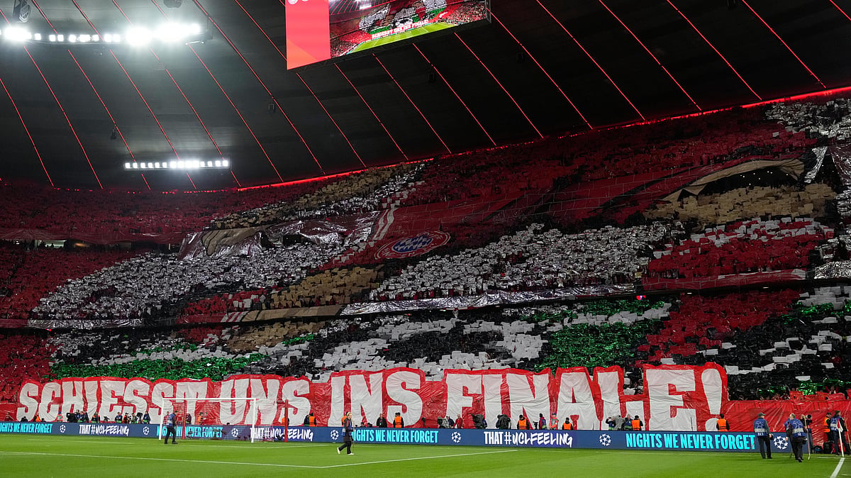 Bayern fans cheer prior the Champions League semifinal second leg soccer match between Bayern Munich and Paris Saint Germain in Munich, Germany.