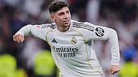 Real Madrid's Valverde Suffers Head Injury After Clash With Teammate Tchouameni: Reports | Photo: AP/Manu Fernandez : Real Madrid's Federico Valverde celebrates after scoring the opening goal during a Spanish La Liga soccer match between Real Madrid and Girona in Madrid, Spain.