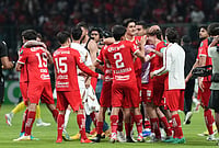 Toluca 4-0 LAFC, CONCACAF Champions Cup 2026: Red Devils Storm Into All-Mexican Final | Photo: AP/Fernando Llano : Players of Mexico's Toluca celebrate after beating the United States' Los Angeles FC during a CONCACAF Champions Cup second leg semifinal soccer match in Toluca, Mexico.