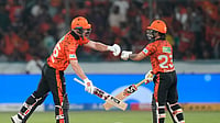 (AP Photo/Mahesh Kumar A.) : Sunrisers Hyderabad's Heinrich Klaasen and Ishan Kishan after scoring runs during the Indian Premier League cricket match between Sunrisers Hyderabad and Punjab Kings in Hyderabad, India, Wednesday, May 6, 2026.