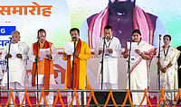 PTI : leaders Shravan Kumar and Nishant Kumar, BJP leader Vijay Kumar Sinha and others take oath during the oath-taking ceremony of ministers of the Bihar government at Gandhi Maidan, in Patna.
